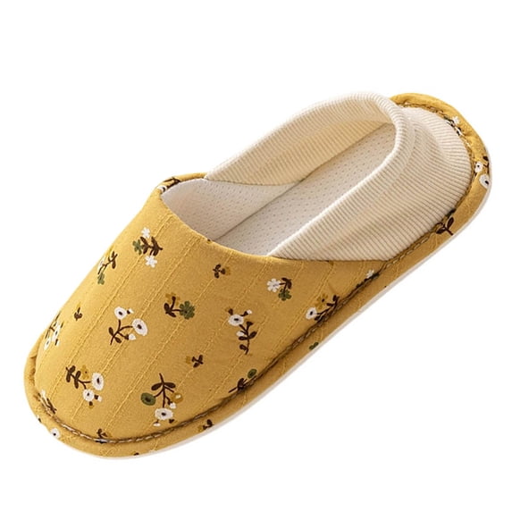 Memory Foam Slipper Flats for Women Winter Warm Thin Soft Confinement Shoes Soft Sole Maternity House Slippers Comfort Lightweight Yellow 5-5.5