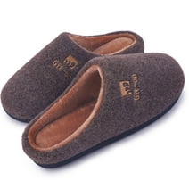 Memory Foam Slippers for Women and Men Soft Warm House Shoes Indoor/Outdoor Anti-skid Sole, Felt-Brown 38/39
