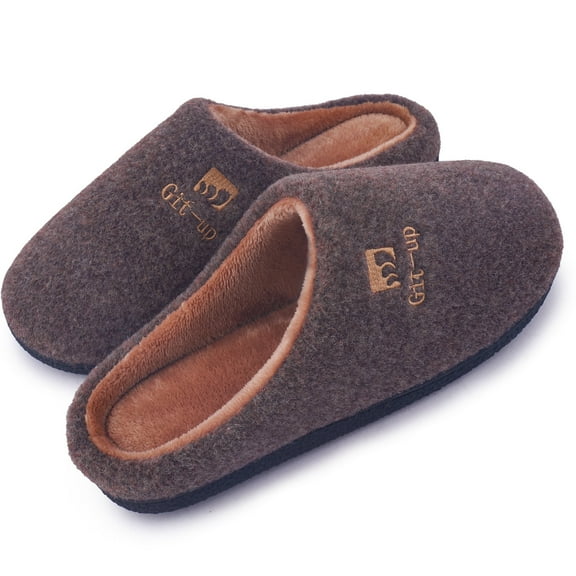 Memory Foam Slippers for Women and Men Soft Warm House Shoes Indoor/Outdoor Anti-skid Sole, Felt-Brown 38/39
