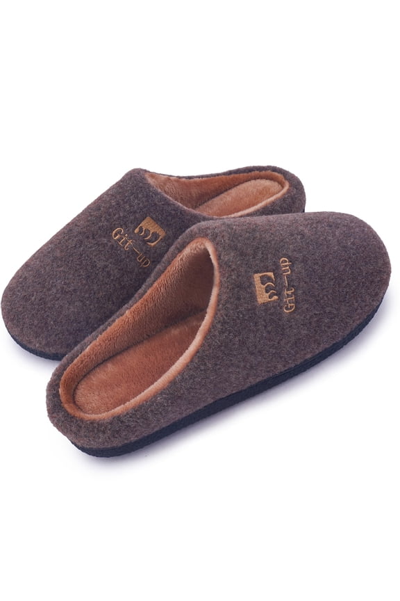 Memory Foam Slippers for Women and Men Soft Warm House Shoes Indoor/Outdoor Anti-skid Sole, Felt-Brown 38/39