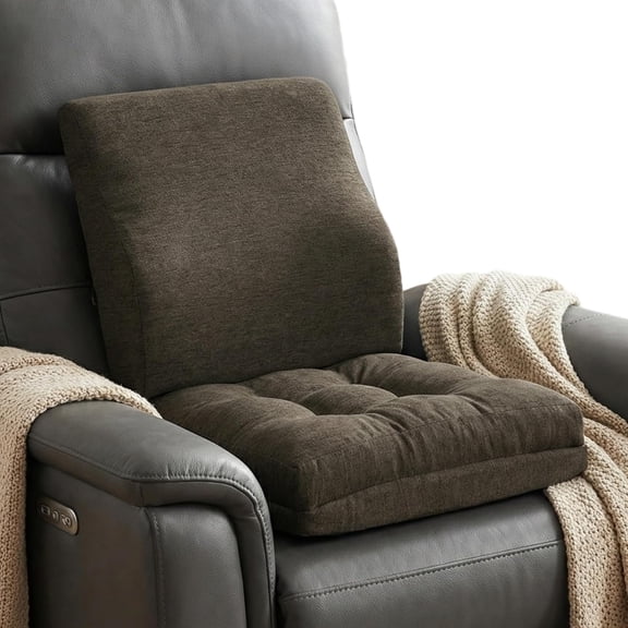 Memory Foam Small Recliner Cushions with Lumbar Support Pillow Set, 18x16x4 Inch Dual-Layer Design Non-Slip Recliner Seat Cushion & Back Support Pillow for Reduce Hip & Lumbar Pain, Brown