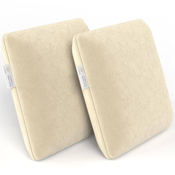 Memory Foam Square Cushion Pillow, For Car, Sofa & Diwan, Bed, Chair, Cream - 14 X 14 X 4 Inch | Highly Durable, Hypoallergenic, Adjustable, Velvet Cover, Multipurpose Use - Pack Of 2