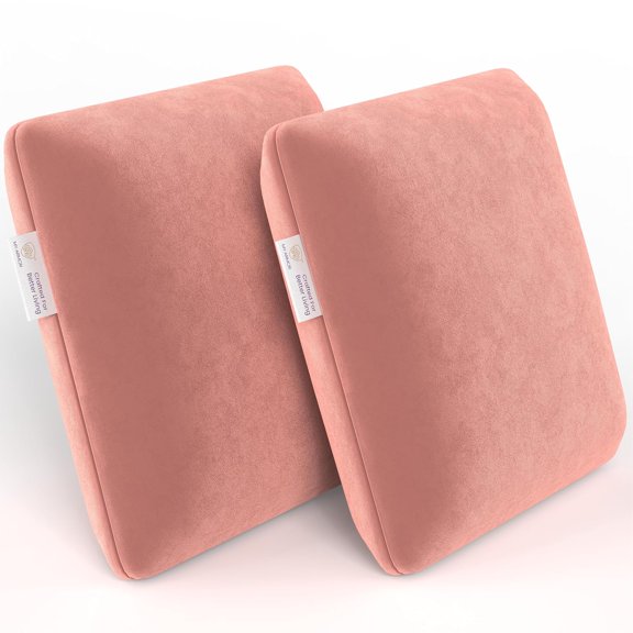 Memory Foam Square Cushion Pillow, For Car, Sofa & Diwan, Bed, Chair, Peach - 14 X 14 X 4 Inch | Highly Durable, Hypoallergenic, Adjustable, Velvet Cover, Multipurpose Use - Pack Of 2
