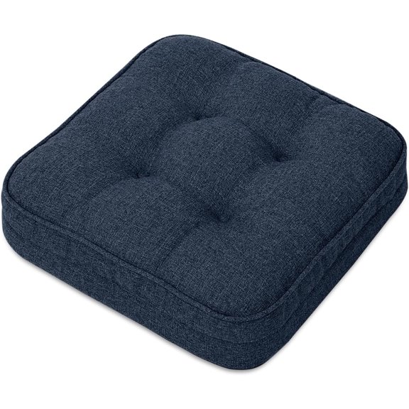 Memory Foam Square Seat Cushion for Dining Chairs, 16'' x 16'' Non-Slip Chair Pad with Removable Cover, Dark Blue