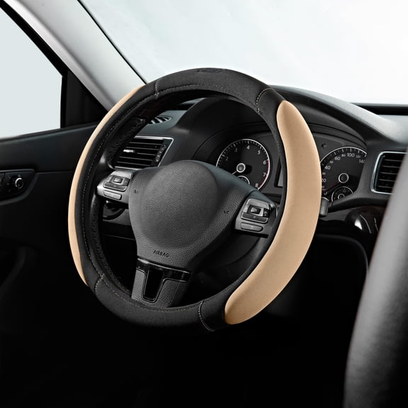 Memory Foam Steering Wheel Cover, 14.5-15 Inch Anti-Slip Comfort Grip Auto Steering Protector, Universal Interior Accessory for Cars, Trucks & SUVs, Black Beige Two-Tone