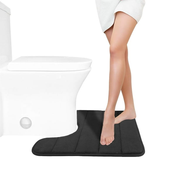 Memory Foam Toilet Bath Mat U-Shaped, Commode Contour Rug, Soft and Comfortable, Water Absorption, Non-Slip, Thick, Machine Washable and Easier to Dry for Bathroom, 16 x 20 Inch