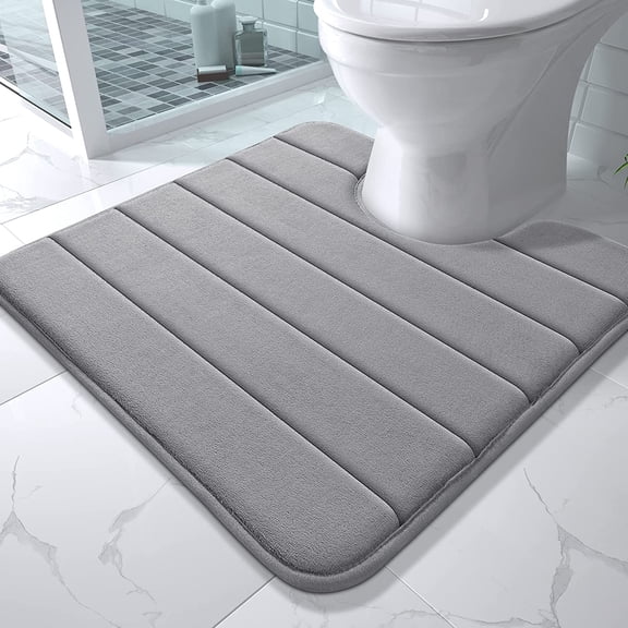 Memory Foam Toilet Bath Mat U-Shaped, Soft and Comfortable, Super Water Absorption, Non-Slip, Thick, Machine Wash and Easier to Dry for Bathroom Commode Contour Rug, 24 X 24 Inches, Gray