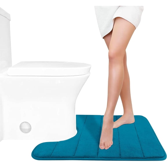 Memory Foam Toilet Bath Mat U-Shaped, Soft and Comfortable, Water Absorption, Non-Slip, Thick, Machine Wash and Easier to Dry for Bathroom Commode Contour Rug, 24 X 20 Inches, Peacock Blue