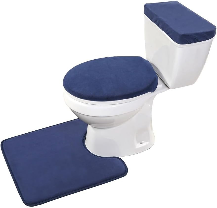 Memory Foam Toilet Mat and Velvet Toilet lid Cover Set with Toilet Tank