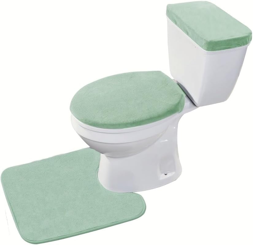 Memory Foam Toilet Mat and lid Cover Set with Toilet Tank Cover 3 Piece