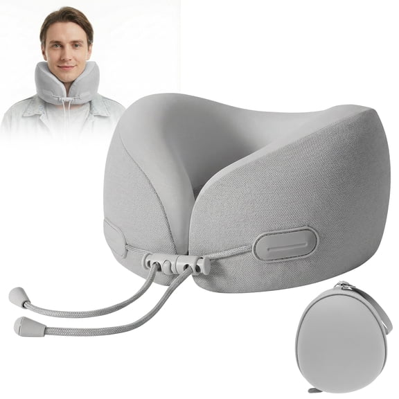 Memory Foam Travel Neck Pillow with Adjustable Buckle, Ergonomic 360° Chin Support for Airplane Long Flights, Washable Ice Silk Cover, Portable Neck Pillow for Travel, Gray