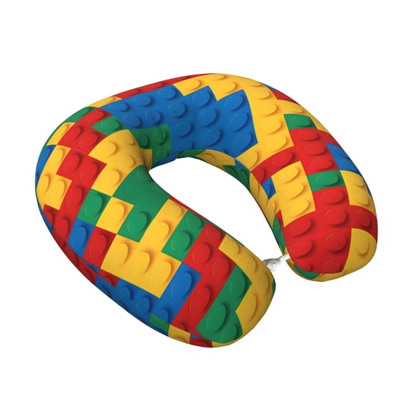 Memory Foam Travel Neck Pillow For Airplane Car Home Portable Soft Plush Removable Washable Cover Neck Support Pillows Multicolored Building Block (14)