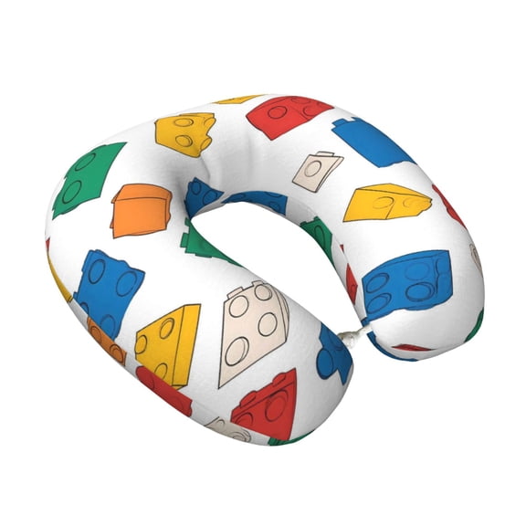 Memory Foam Travel Neck Pillow For Airplane Car Home Portable Soft Plush Removable Washable Cover Neck Support Pillows Multicolored Building Block (15)