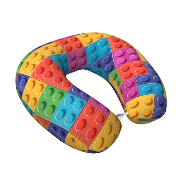 Memory Foam Travel Neck Pillow For Airplane Car Home Portable Soft Plush Removable Washable Cover Neck Support Pillows Multicolored Building Block (16)
