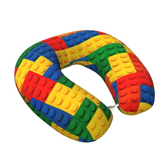Memory Foam Travel Neck Pillow For Airplane Car Home Portable Soft Plush Removable Washable Cover Neck Support Pillows Multicolored Building Block (17)