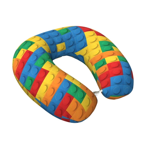 Memory Foam Travel Neck Pillow For Airplane Car Home Portable Soft Plush Removable Washable Cover Neck Support Pillows Multicolored Building Block (2)