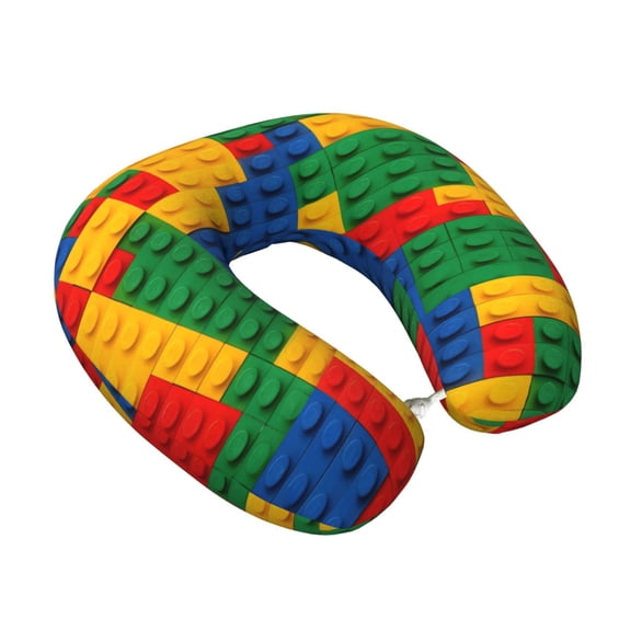 Memory Foam Travel Neck Pillow For Airplane Car Home Portable Soft Plush Removable Washable Cover Neck Support Pillows Multicolored Building Block (4)