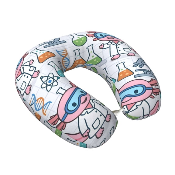 Memory Foam Travel Neck Pillow For Airplane Car Home Portable Soft Plush Removable Washable Cover Neck Support Pillows Science Lab Axolotls - Educational Play