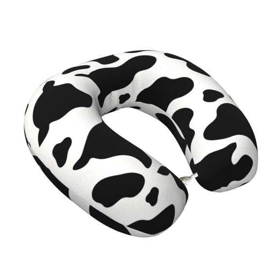 Memory Foam Travel Neck Pillow For Airplane Car Home Portable Soft Plush Removable Washable Cover Neck Support Pillows Simple Cow Print Pattern, Vector Art Style_4