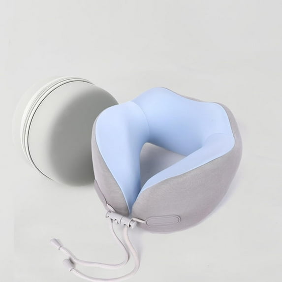 Memory Foam Travel Neck Pillow for Airplanes - Ergonomic U-Shape Cooling Pillow with Adjustable Strap, Portable & Lightweight (175g) for Office, Car, Flight - Includes Carry Case,Blue