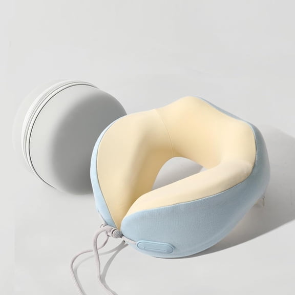Memory Foam Travel Neck Pillow for Airplanes - Ergonomic U-Shape Cooling Pillow with Adjustable Strap, Portable & Lightweight (175g) for Office, Car, Flight - Includes Carry Case,Blue