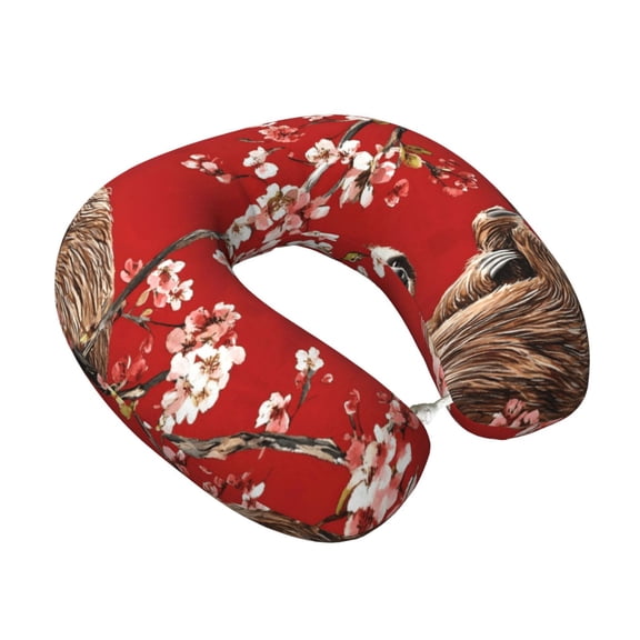 Memory Foam Travel Neck Pillow For Airplane Car Home Portable Soft Plush Removable Washable Cover Neck Support Pillows Art Sloth Red