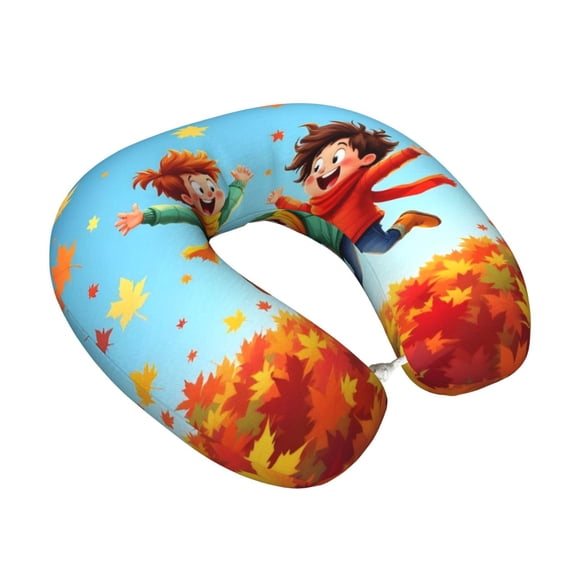 Memory Foam Travel Neck Pillow For Airplane Car Home Portable Soft Plush Removable Washable Cover Neck Support Pillows Cartoon Jumping In Leaves