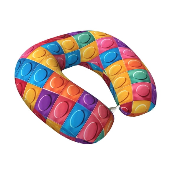 Memory Foam Travel Neck Pillow For Airplane Car Home Portable Soft Plush Removable Washable Cover Neck Support Pillows Colorful Building Blocks (2)