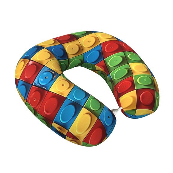 Memory Foam Travel Neck Pillow For Airplane Car Home Portable Soft Plush Removable Washable Cover Neck Support Pillows Colorful Building Blocks (3)