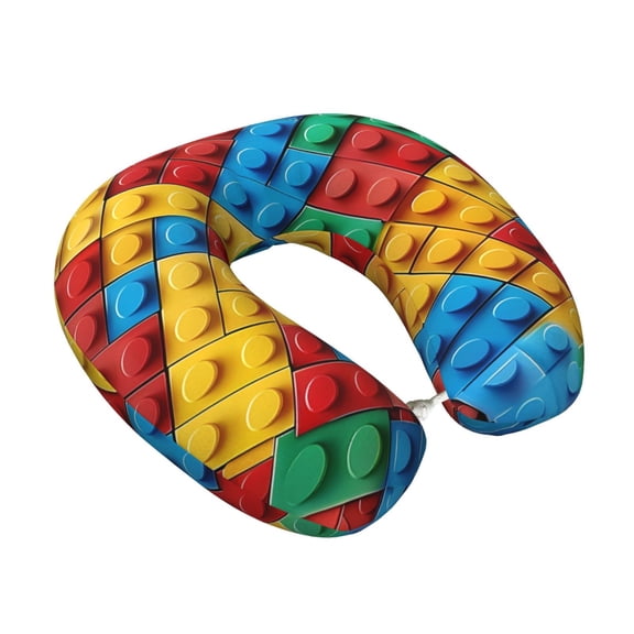 Memory Foam Travel Neck Pillow For Airplane Car Home Portable Soft Plush Removable Washable Cover Neck Support Pillows Colorful Building Blocks (5)