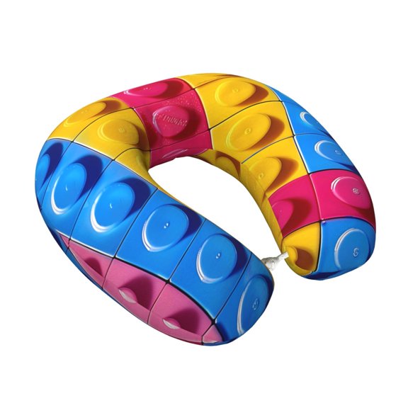 Memory Foam Travel Neck Pillow For Airplane Car Home Portable Soft Plush Removable Washable Cover Neck Support Pillows Colorful Building Blocks (6)