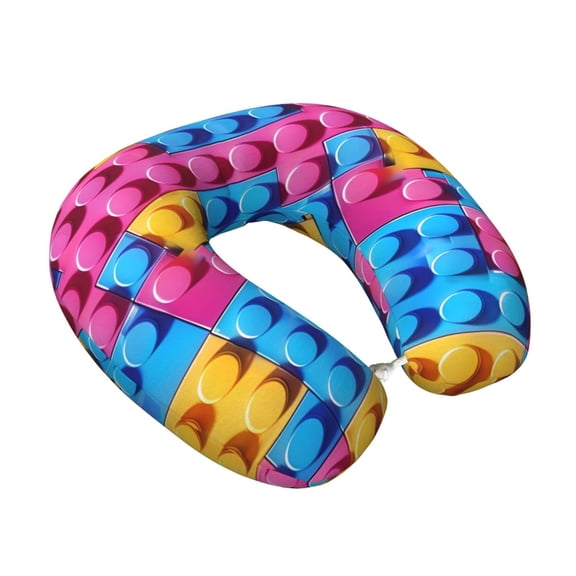 Memory Foam Travel Neck Pillow For Airplane Car Home Portable Soft Plush Removable Washable Cover Neck Support Pillows Colorful Building Blocks (8)
