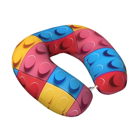 Memory Foam Travel Neck Pillow For Airplane Car Home Portable Soft Plush Removable Washable Cover Neck Support Pillows Colorful Building Blocks (9)