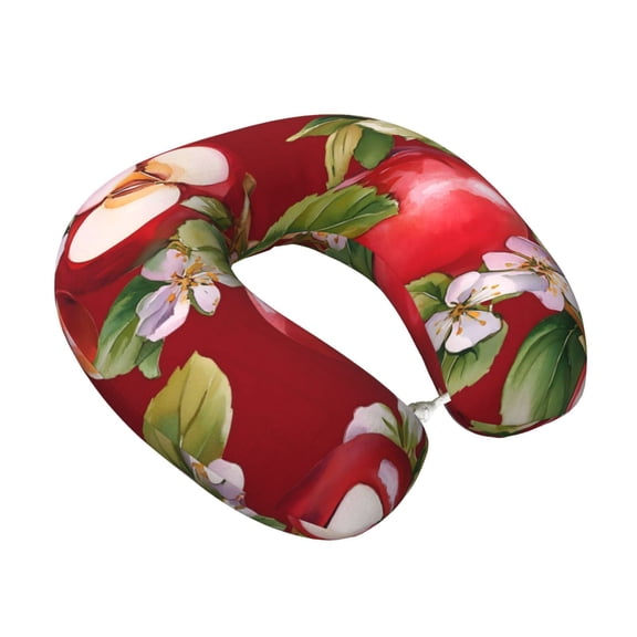 Memory Foam Travel Neck Pillow For Airplane Car Home Portable Soft Plush Removable Washable Cover Neck Support Pillows Red Apple