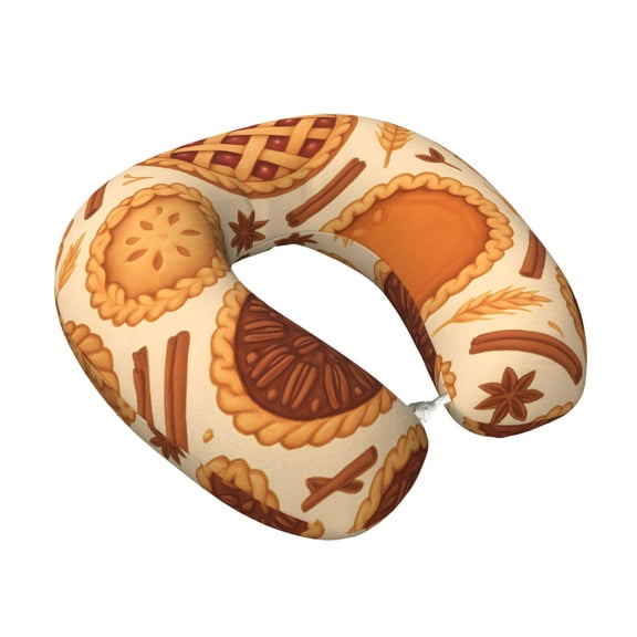 Memory Foam Travel Neck Pillow For Airplane Car Home Portable Soft Plush Removable Washable Cover Neck Support Pillows Thanksgiving Pie Pattern