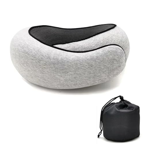 Memory Foam Travel Neck Pillow,U-Shaped,Ergonomic Design,Portable Adjustable Comfort for Airplane,Car,Home Use (White)