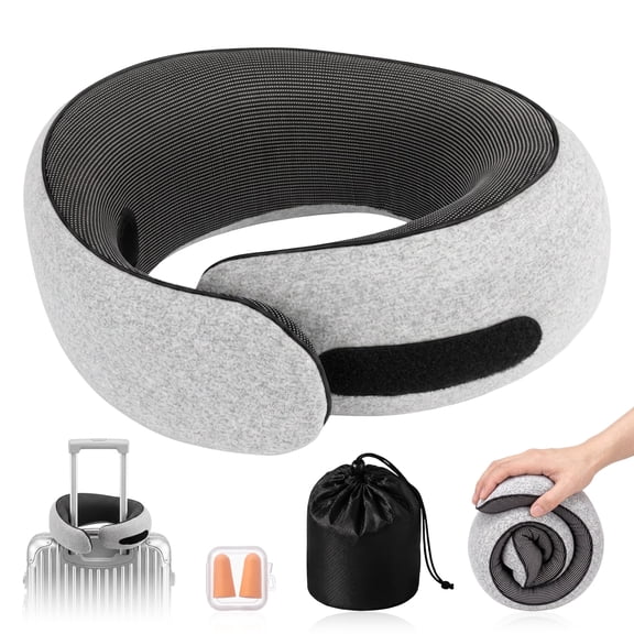 100% Pure Memory Foam Neck Travel Pillows, 360° Support Stowable U-Shaped Sleeping Snail Pillow for Airplanes