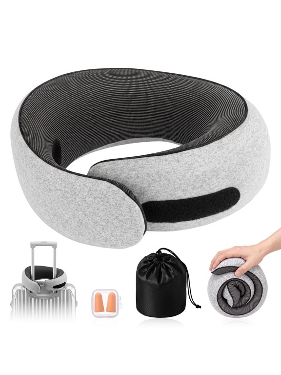 100% Pure Memory Foam Neck Travel Pillows, 360° Support Stowable U-Shaped Sleeping Snail Pillow for Airplanes
