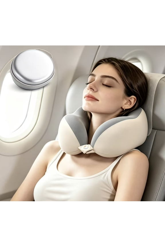 Memory Foam U-Shaped Travel Neck Pillow with Storage Carry Bag, Portable Soft Neck Support Travel Accessory for Airplane, Train, Car Driving, Off White