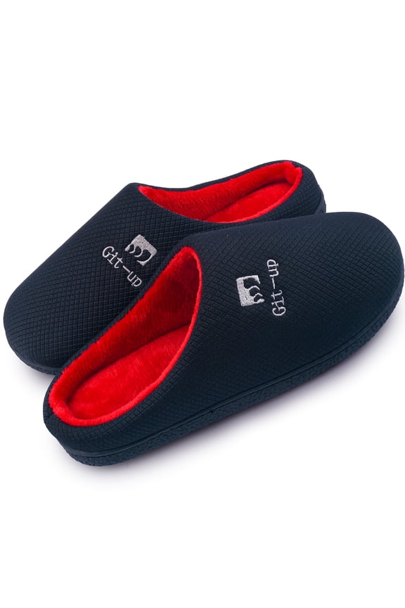 Memory Foam Waffle Slippers for Women and Men Soft Warm House Shoes Indoor/Outdoor Anti-skid Sole, BlackRed 38/39