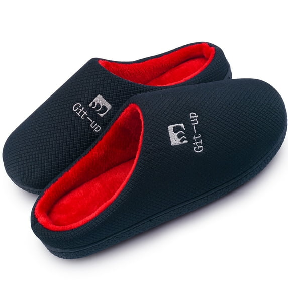 Memory Foam Waffle Slippers for Women and Men Soft Warm House Shoes Indoor/Outdoor Anti-skid Sole, BlackRed 42/43