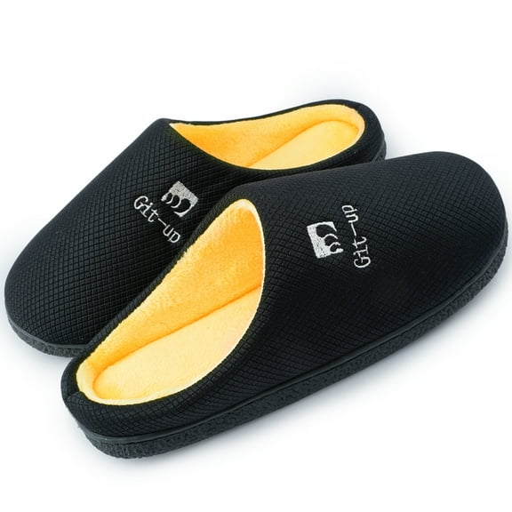 Memory Foam Waffle Slippers for Women and Men Soft Warm House Shoes Indoor/Outdoor Anti-skid Sole, BlackYellow 38/39