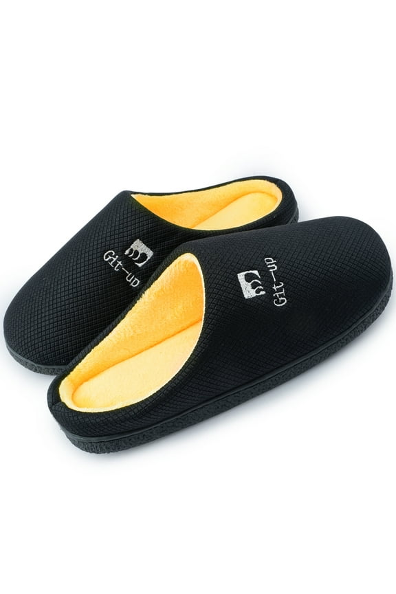 Memory Foam Waffle Slippers for Women and Men Soft Warm House Shoes Indoor/Outdoor Anti-skid Sole, BlackYellow 46/47