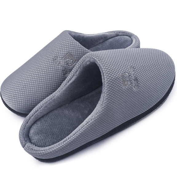 Memory Foam Waffle Slippers for Women and Men Soft Warm House Shoes Indoor/Outdoor Anti-skid Sole, Gray 42/43