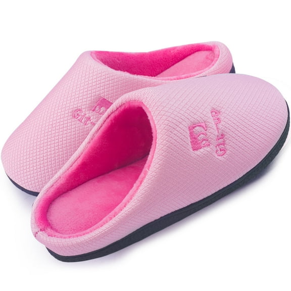 Memory Foam Waffle Slippers for Women and Men Soft Warm House Shoes Indoor/Outdoor Anti-skid Sole, Pink 42/43