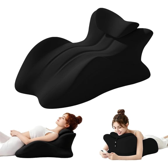 Memory Foam Wedge Pillow, Ergonomic Contoured Bed Positioner Neck Wedge Pillow, 27 ° Angled Body Support Prone Pillow Back Cushion, Multi-Functional Bed Wedge with Removable Cover Black