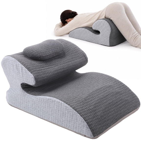 Memory Foam Wedge Pillow,Ergonomic Multi Position Support Cushion, Intimacy Pillow with Arm Rest and Neck Bracing for Soothing Acid Reflux, Stomach Sleeping, Reading,Back Leg Support, Gray