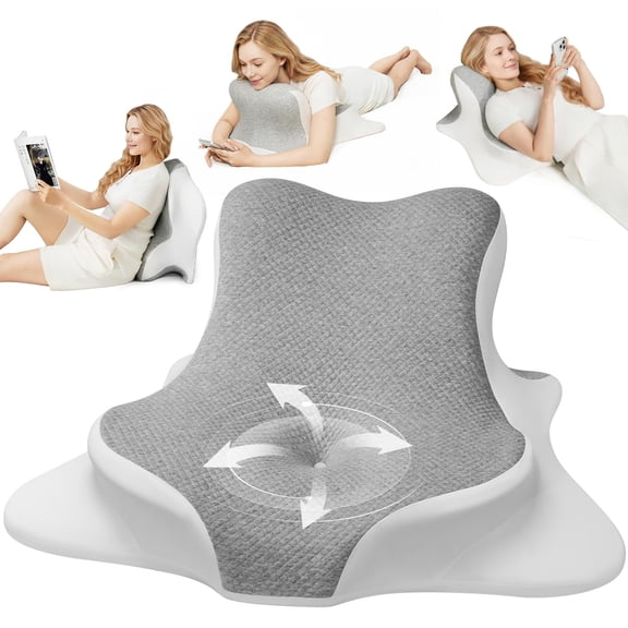 Memory Foam Wedge Pillow, Gray, Dual Height Use for Reading, Sleeping and Support
