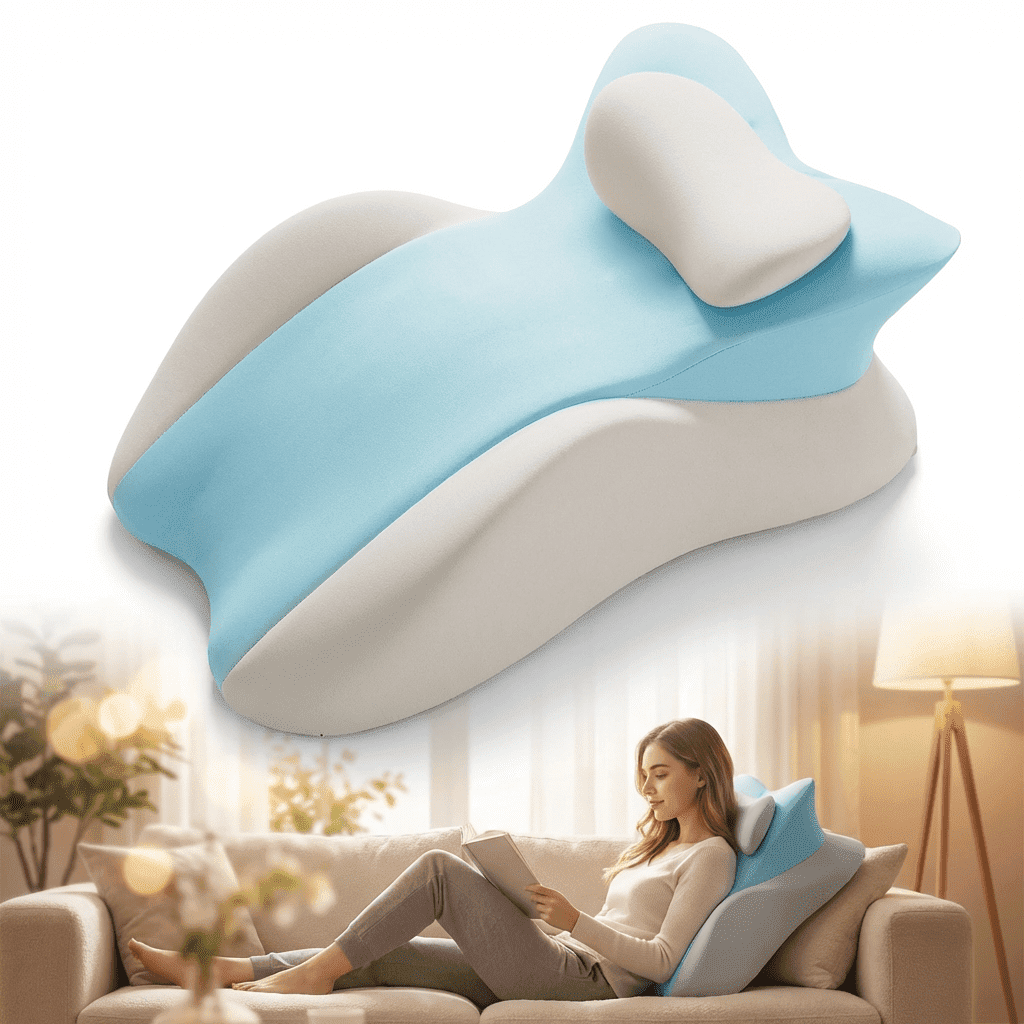 Memory Foam Wedge Pillow for Prone Reading & Bed Sitting – Ergonomic Multi-Position Support Cushion for Back Pain Relief, Leg Elevation, and Acid Reflux – Removable Cover, Blue/Gray