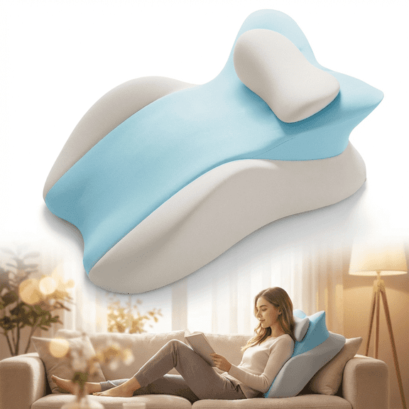 Memory Foam Wedge Pillow for Prone Reading & Bed Sitting – Ergonomic Multi-Position Support Cushion for Back Pain Relief, Leg Elevation, and Acid Reflux – Removable Cover, Blue/Gray